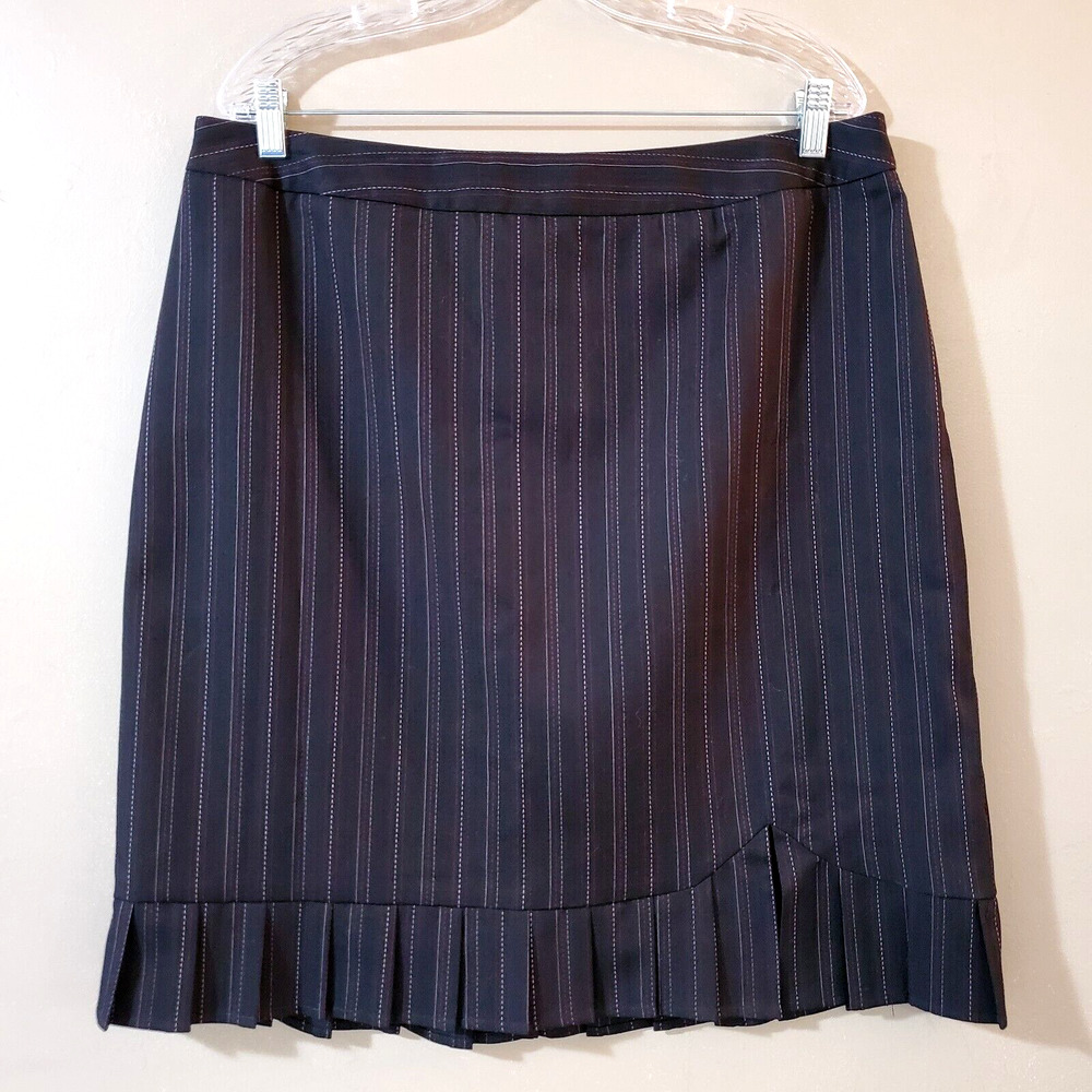A-Line Womens Flounce Career Skirt Size 16 Black Pinstriped Lined